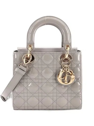 Pre-owned Dior Lady  Bag Cannage Quilt Patent Small Satchel In Green