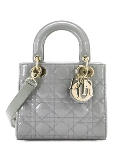 Pre-owned Dior Lady  Bag Cannage Quilt Patent Small Satchel In Grey