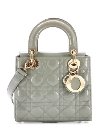 Pre-owned Dior Lady  Bag Cannage Quilt Patent Small Satchel In Grey
