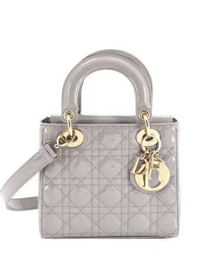 Pre-owned Dior Lady  Bag Cannage Quilt Patent Small Satchel In Grey