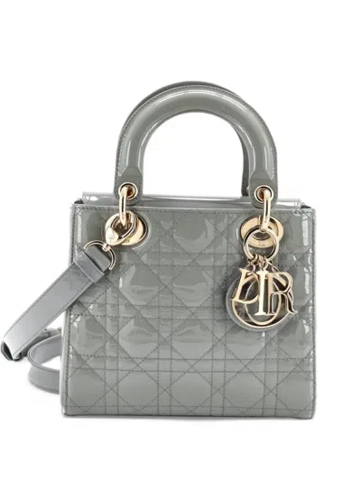 Pre-owned Dior Lady  Bag Cannage Quilt Patent Small Satchel In Grey