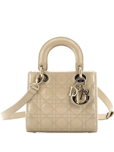 Pre-owned Dior Lady  Bag Cannage Quilt Patent Small Satchel In Neutral