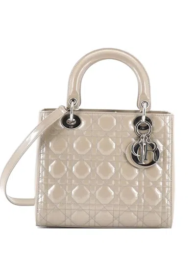 Pre-owned Dior Lady  Bag Cannage Quilt Patent Small Satchel In Neutral