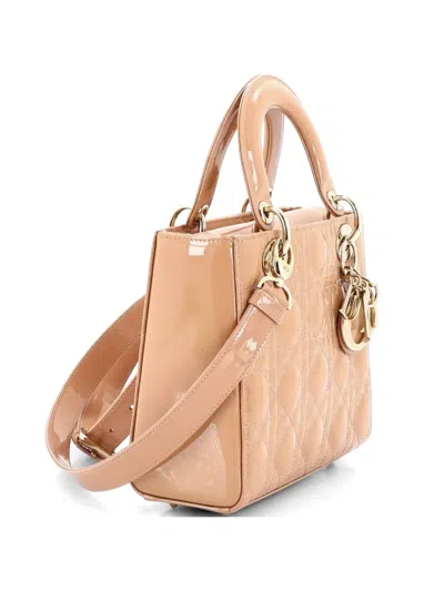 Pre-owned Dior Lady  Bag Cannage Quilt Patent Small Satchel In Neutral
