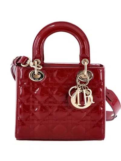 Pre-owned Dior Lady  Bag Cannage Quilt Patent Small Satchel In Red