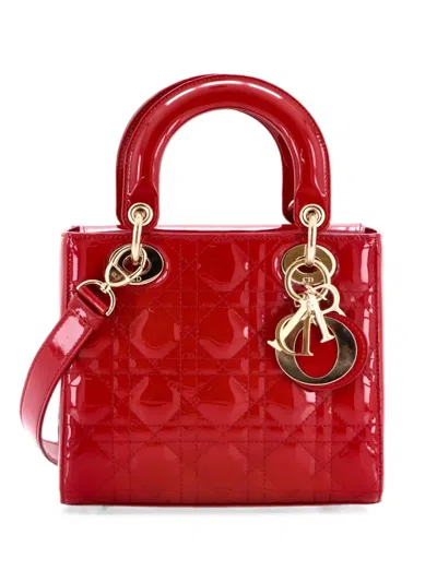 Pre-owned Dior Lady  Bag Cannage Quilt Patent Small Satchel In Red
