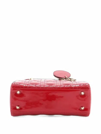 Pre-owned Dior Lady  Bag Cannage Quilt Patent Small Satchel In Red
