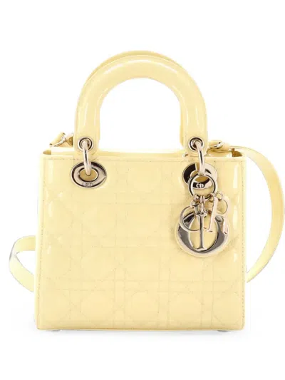 Pre-owned Dior Lady  Bag Cannage Quilt Patent Small Satchel In Yellow