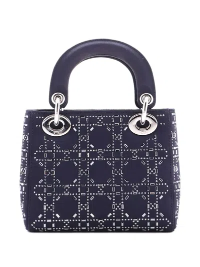 Pre-owned Dior Lady  Bag Crystal Embellished Cannage Quilt Satin Mini Satchel In Black