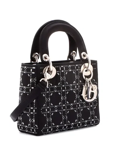 Pre-owned Dior Lady  Bag Crystal Embellished Cannage Quilt Satin Mini Satchel In Black