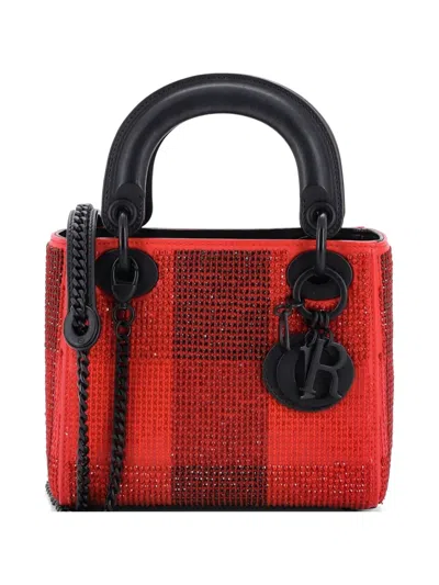 Pre-owned Dior Lady  Bag Embellished Leather Mini Crossbody Bag In Red