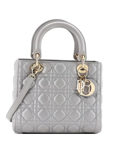 Pre-owned Dior Lady  Bag Iridescent Cannage Quilt Lambskin Medium Shoulder Bag In Gray