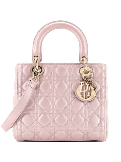 Pre-owned Dior Lady  Bag Iridescent Cannage Quilt Lambskin Medium Shoulder Bag In Pink