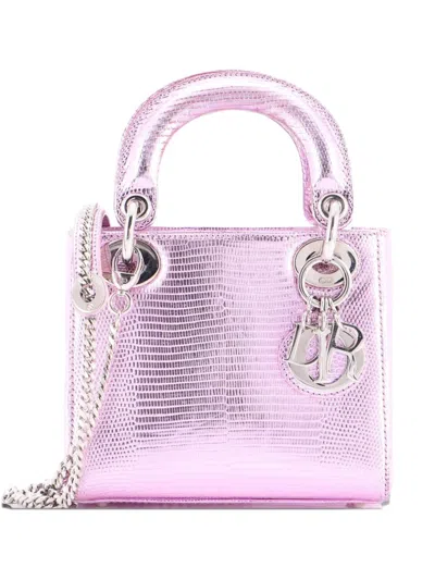 Pre-owned Dior Lady  Bag Lizard Mini Satchel In Pink