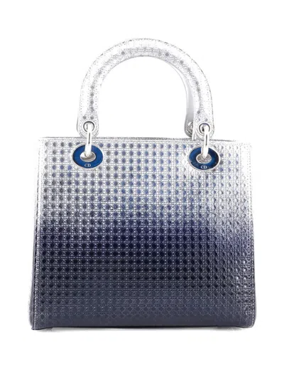 Pre-owned Dior Lady  Bag Micro Cannage Ombre Metallic Calfskin Medium Satchel In Blue