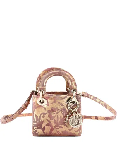 Pre-owned Dior Lady  Bag Painted Leather With Faux Pearl Charms Micro Satchel In Silver