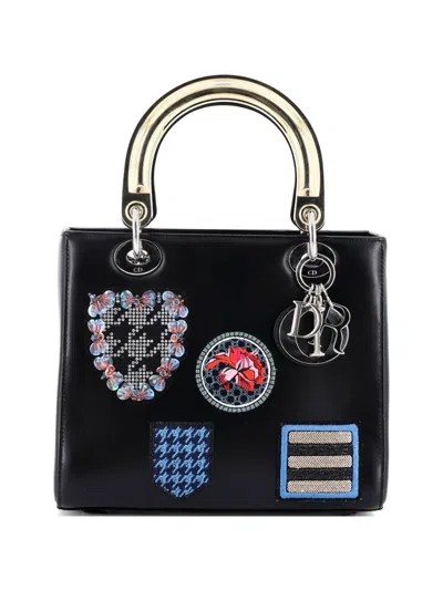 Pre-owned Dior Lady  Bag Patch Embellished Leather Medium Satchel
