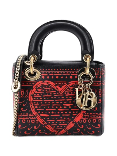Pre-owned Dior Lady  Bag Printed Leather Mini Tote Bag In Black