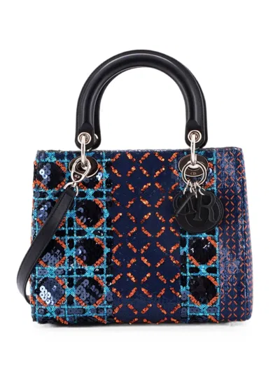 Pre-owned Dior Lady  Bag Sequin Jacquard Medium Satchel In Black