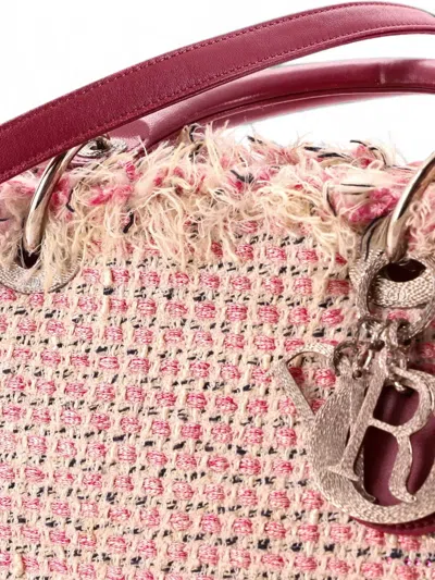 Pre-owned Dior Lady  Bag Tweed Medium Satchel In Pink