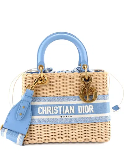 Pre-owned Dior Lady  Bag Wicker And Oblique Canvas Medium Tote Bag In Blue