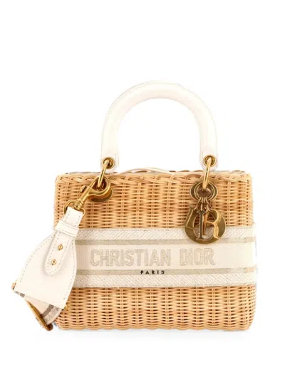 Pre-owned Dior Lady  Bag Wicker And Oblique Canvas Medium Tote Bag In Neutrals