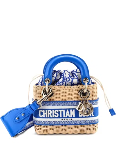 Pre-owned Dior Lady  Bag Wicker And Oblique Canvas Mini Tote Bag In Blue