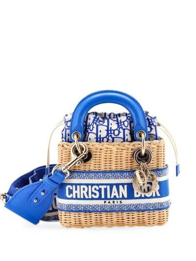 Pre-owned Dior Lady  Bag Wicker And Oblique Canvas Mini Tote Bag In Blue