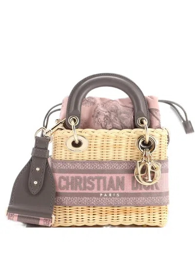 Pre-owned Dior Lady  Bag Wicker And Oblique Canvas Mini Tote Bag In Grey