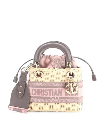 Pre-owned Dior Lady  Bag Wicker And Oblique Canvas Mini Tote Bag In Neutrals