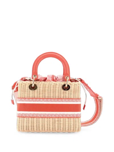 Pre-owned Dior Lady  Bag Wicker And Toile De Jouy Jacquard Medium Satchel In Pink