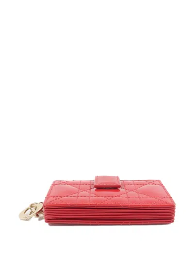 Pre-owned Dior Lady  Cannage Leather Card Case In Red