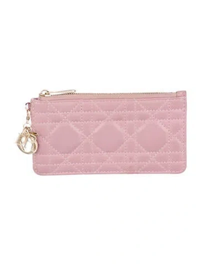 Pre-owned Dior Lady  Cannage Pattern Card Holder In Pink