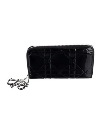 Pre-owned Dior Lady  Cannage Pattern Wallet In Black
