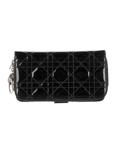 Pre-owned Dior Lady  Cannage Pattern Wallet In Black