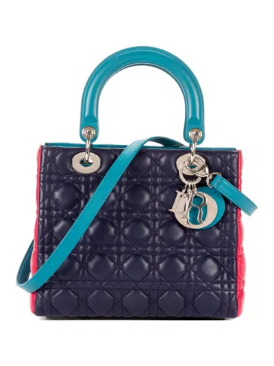 Pre-owned Dior Lady  Cannage Quilted Tote Bag In Blue