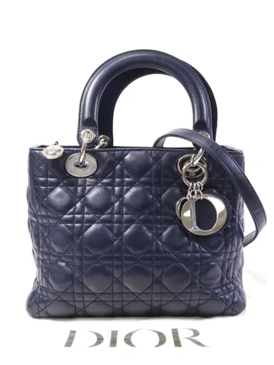 Pre-owned Dior Lady  Cannage Tote Bag In Blue