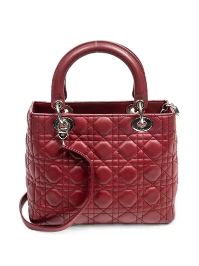 Pre-owned Dior Lady  Cannage Tote Bag In Red
