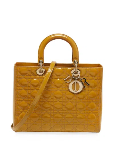 Pre-owned Dior Lady  Cannage Tote Bag In Yellow