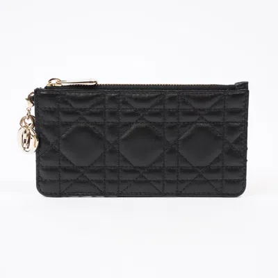 Dior Lady  Card And Coin Wallet Lambskin Leather In Black