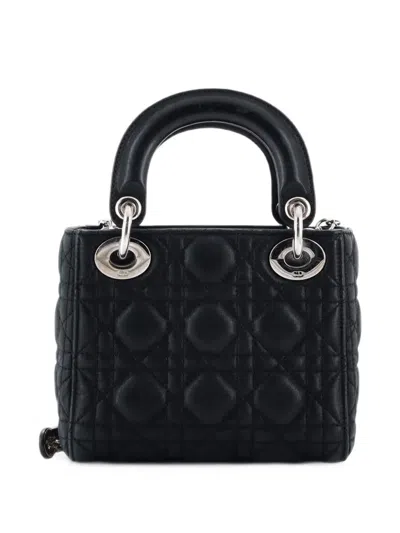 Pre-owned Dior Lady  Chain Bag Cannage Quilt Iridescent Leather Mini Satchel In Green