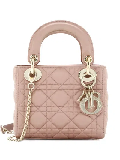 Pre-owned Dior Lady  Chain Bag Cannage Quilt Iridescent Leather Mini Satchel In Neutral