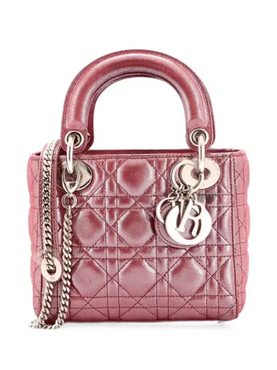 Pre-owned Dior Lady  Chain Bag Cannage Quilt Iridescent Leather Mini Satchel In Pink