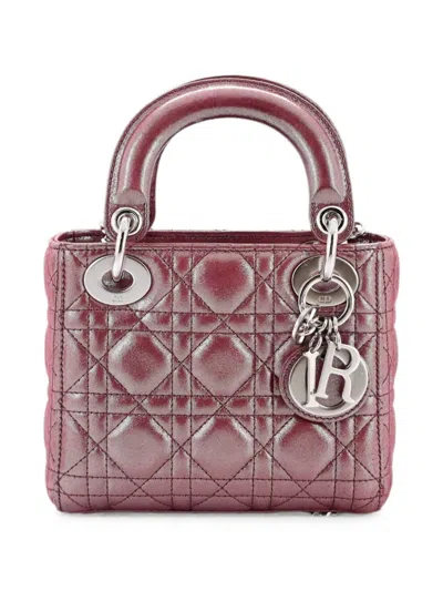 Pre-owned Dior Lady  Chain Bag Cannage Quilt Iridescent Leather Mini Satchel In Pink