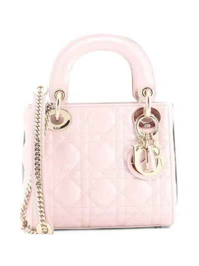 Pre-owned Dior Lady  Chain Bag Cannage Quilt Iridescent Leather Mini Satchel In Pink