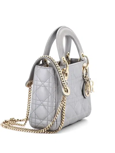 Pre-owned Dior Lady  Chain Bag Cannage Quilt Lambskin Mini Satchel In Gray