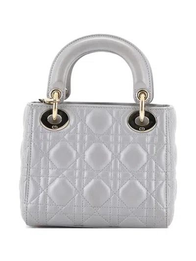 Pre-owned Dior Lady  Chain Bag Cannage Quilt Lambskin Mini Satchel In Gray