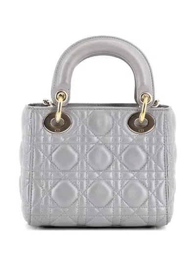 Pre-owned Dior Lady  Chain Bag Cannage Quilt Lambskin Mini Satchel In Gray