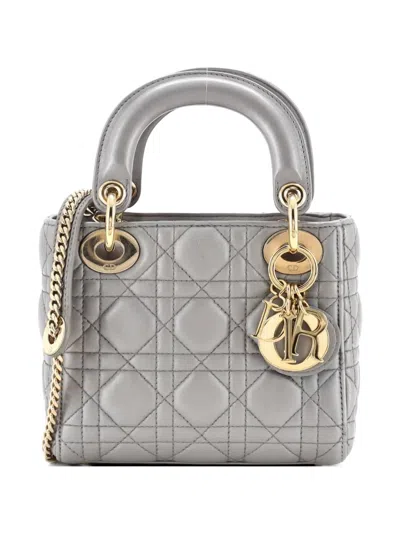 Pre-owned Dior Lady  Chain Bag Cannage Quilt Lambskin Mini Satchel In Gray