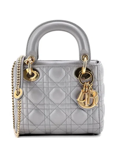 Pre-owned Dior Lady  Chain Bag Cannage Quilt Lambskin Mini Satchel In Gray